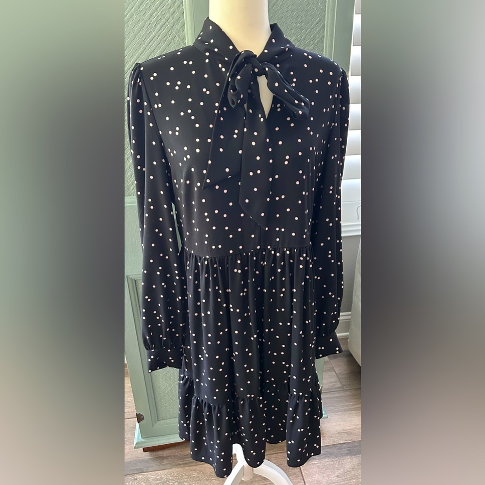 Kate Spade scatter dot shirt dress with tie neck